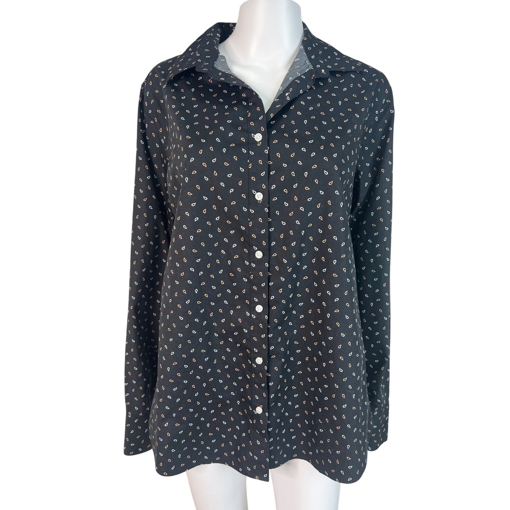 Lands End Women's Top Blouse No Iron Supima Button Down Black Work Size 12 Tall